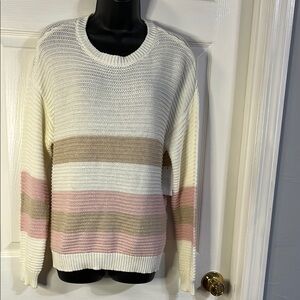 Time and Tru winter white knitted sweater with brown & pink stripes. Size L, NWT